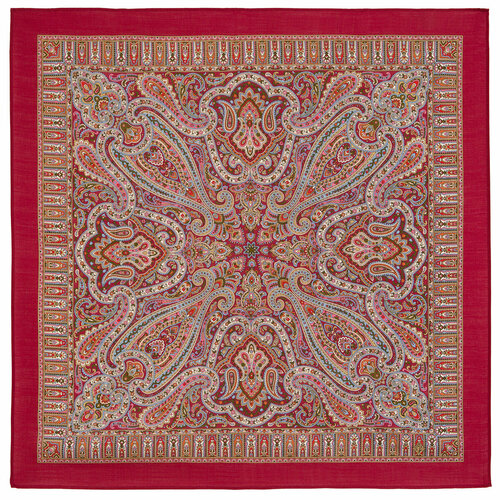Платок Павловопосадская платочная мануфактура,89х89 см, розовый, оранжевый