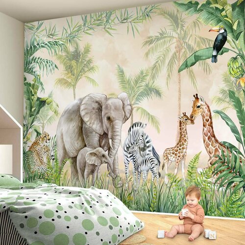 Фотообои флизелиновые с виниловым покрытием VEROL Животные сафари, 400х283 см, моющиеся обои на стену, декор для дома