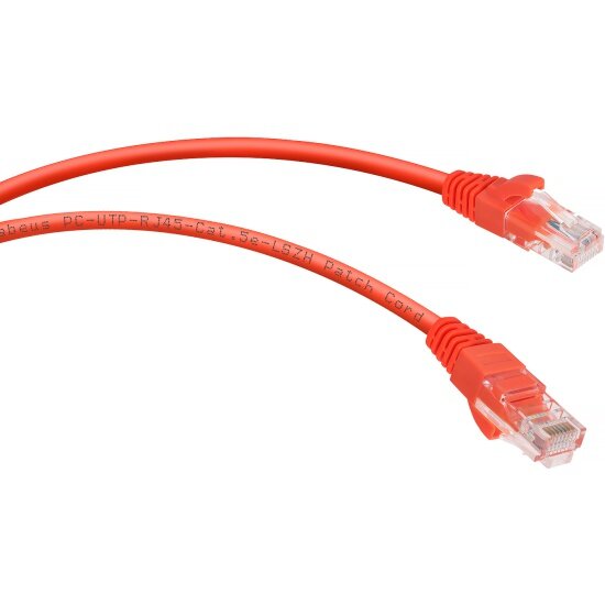 Патч-корд Cabeus U/UTP PC-UTP-RJ45-Cat.5e-2m-RD-LSZH категория 5е, 2xRJ45/8p8c, неэкранированный, красный, LSZH, 2м