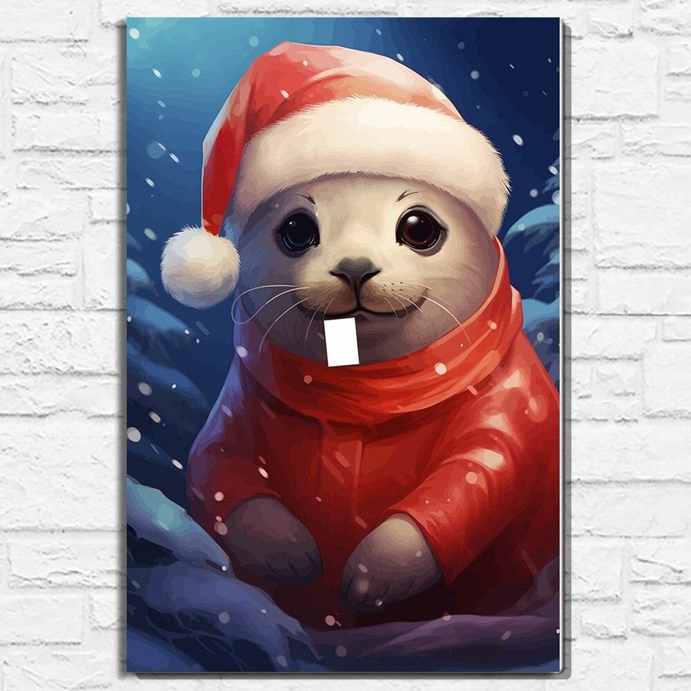 Картина по номерам на холсте детёныш тюленя (Новый год, праздник, Рождество) - 12638 В 60x40