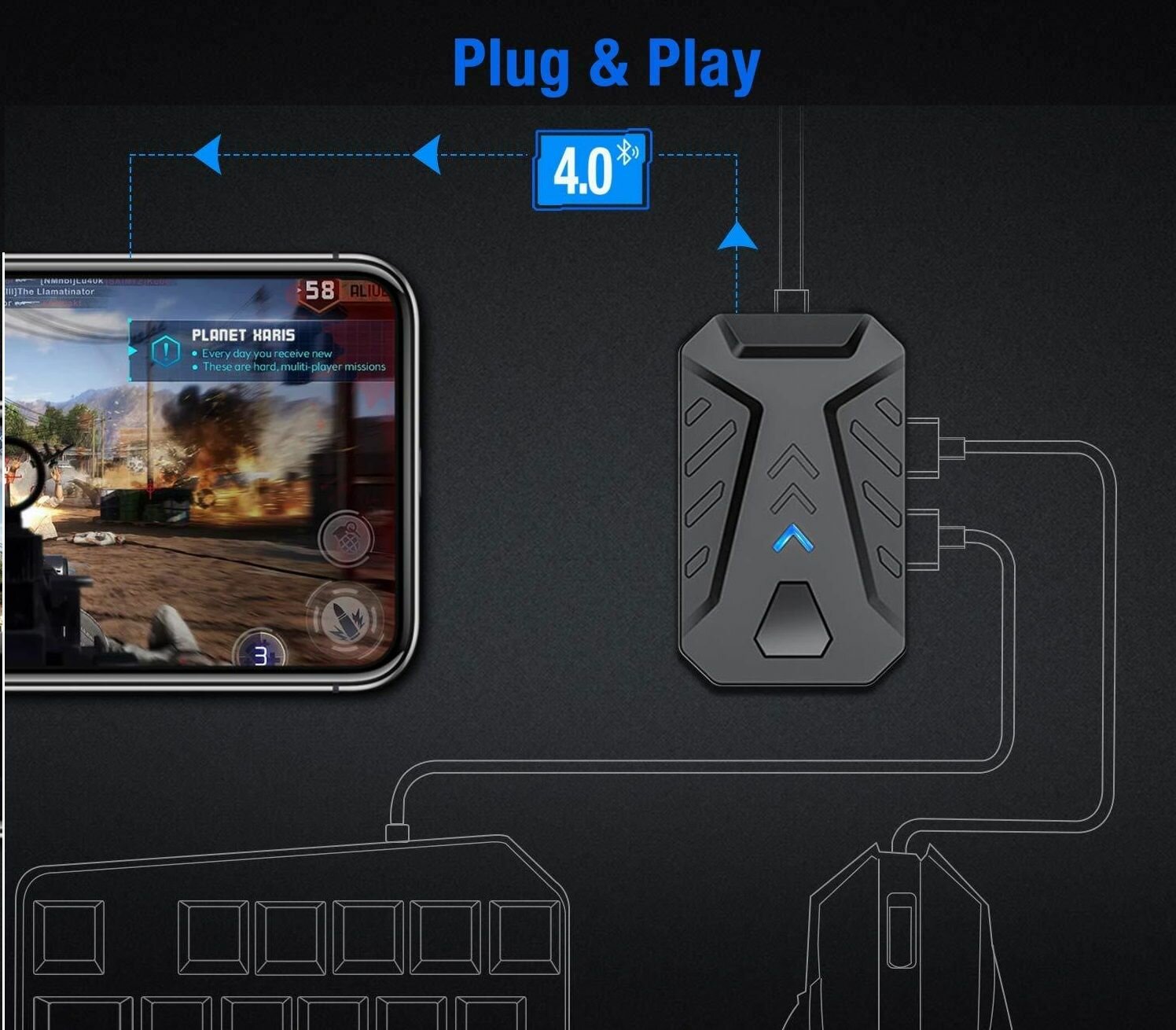 Набор для телефона-смартфона Mix Pro: база, клавиатура и мышь. Android и Iphone без для Pubg Mobile, Fortnite, cod — фото 5