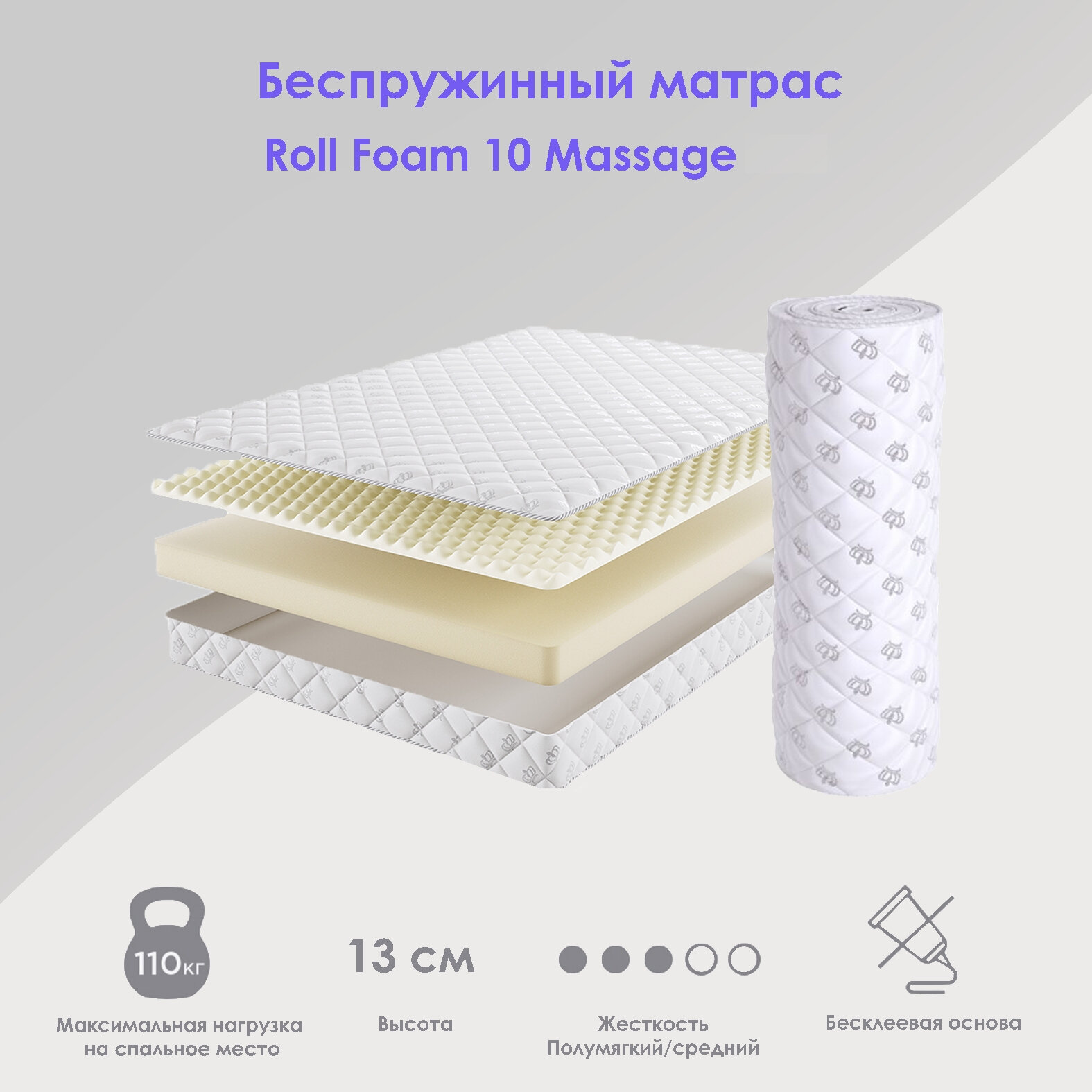 Матрас беспружинный Beautyson Roll Foam 10 Massage 90*190, без клея