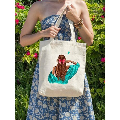 фото Сумка шоппер , фактура плетеная, зеленый kotofoto76