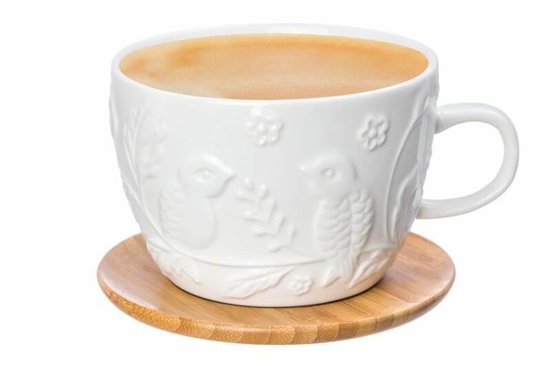 Чашка для капучино и кофе латте Elan Gallery "Птички на ветке" с деревянной крышкой-подставкой, 500мл