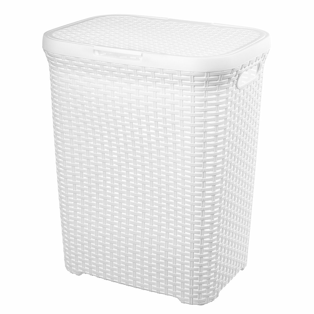 фото Корзина для белья 60 л 44х35х56 см Ротанг белая с крышкой