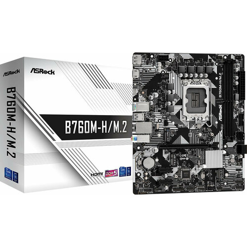 Материнская плата Asrock B760M-H/M.2 Soc-1700 Intel B760 2xDDR5 mATX AC`97 8ch(7.1) GbLAN RAID+HDMI+DP материнская плата gigabyte b550m ds3h ac soc am4 amd b550 4xddr4 matx ac 97 8ch 7 1 gblan raid dvi
