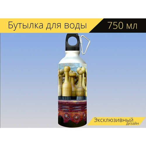 фото Бутылка фляга для воды "хлеб штамп, штамп, печь" 750 мл. с карабином и принтом lotsprints