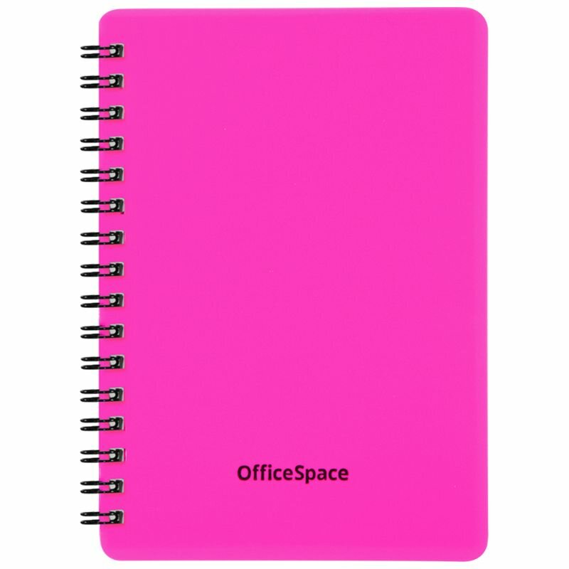 Записная книжка А6 60л, на гребне OfficeSpace "Neon", розовая пластиковая обложка 310420