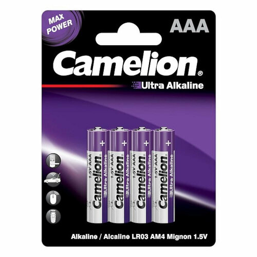 Батарейка Camelion Ultra 4шт/бл (LR03-BP4UT, 1.5В) (14985) батарейка aaa camelion green r03 r03p bp4g 4 штуки