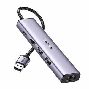 Хаб Ugreen CM475 USB3.0 to 3xUSB3.0 +RJ45 Grey 60554