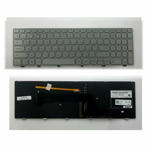 клавиатура для ноутбука dell inspiron 11 3180 3189 series плоский enter черная с рамкой pn 5xvf4 hnxpm pk131x23a00 Клавиатура Dell Inspiron 15-7000, 15-7537. Плоский Enter Серебристая с серебристой рамкой. Подсветка