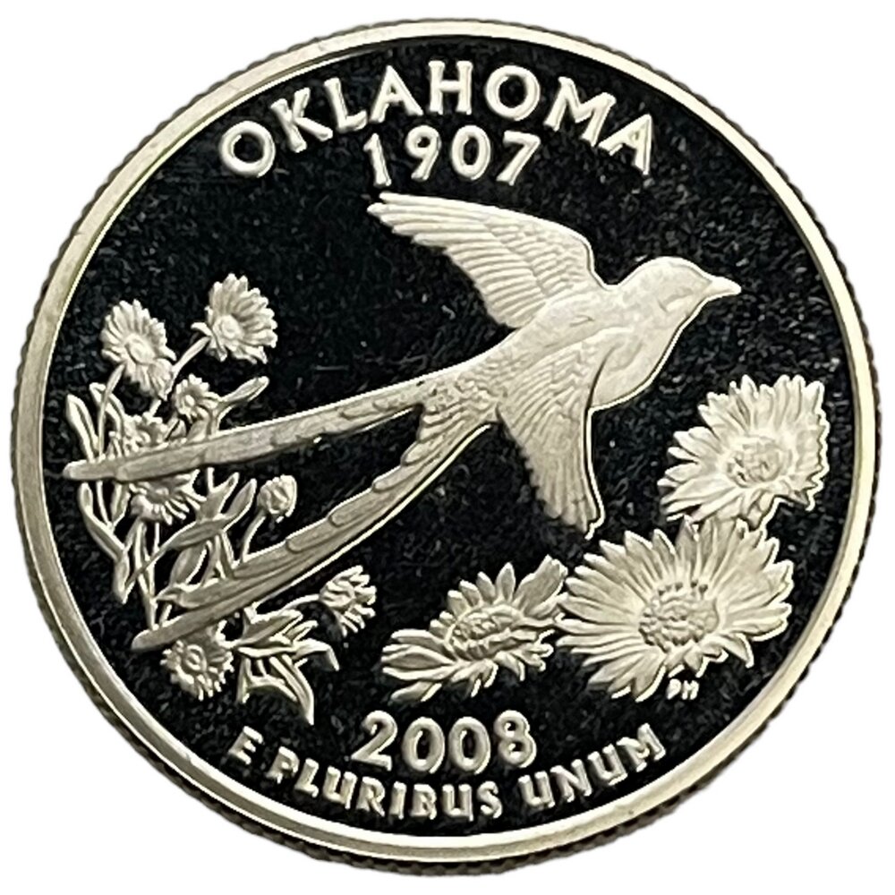 США 25 центов (1/4 доллара) 2008 г. (Квотеры 50 штатов - Оклахома) (S) (Ag) (Proof)