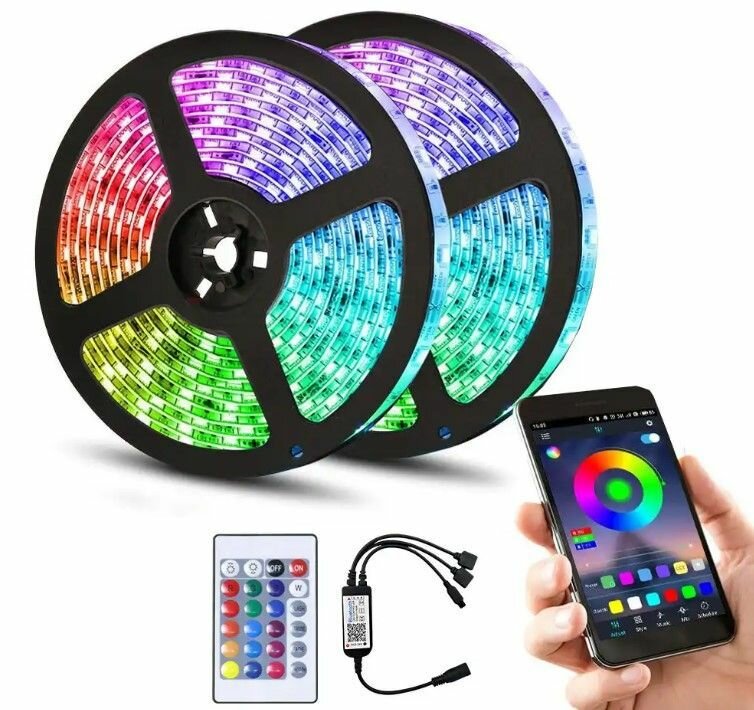 Светодиодная лента LED RGB 5 метров управления со смартфона / с пультом многоцветная LED RGB с управлением с телефона/ с контроллером