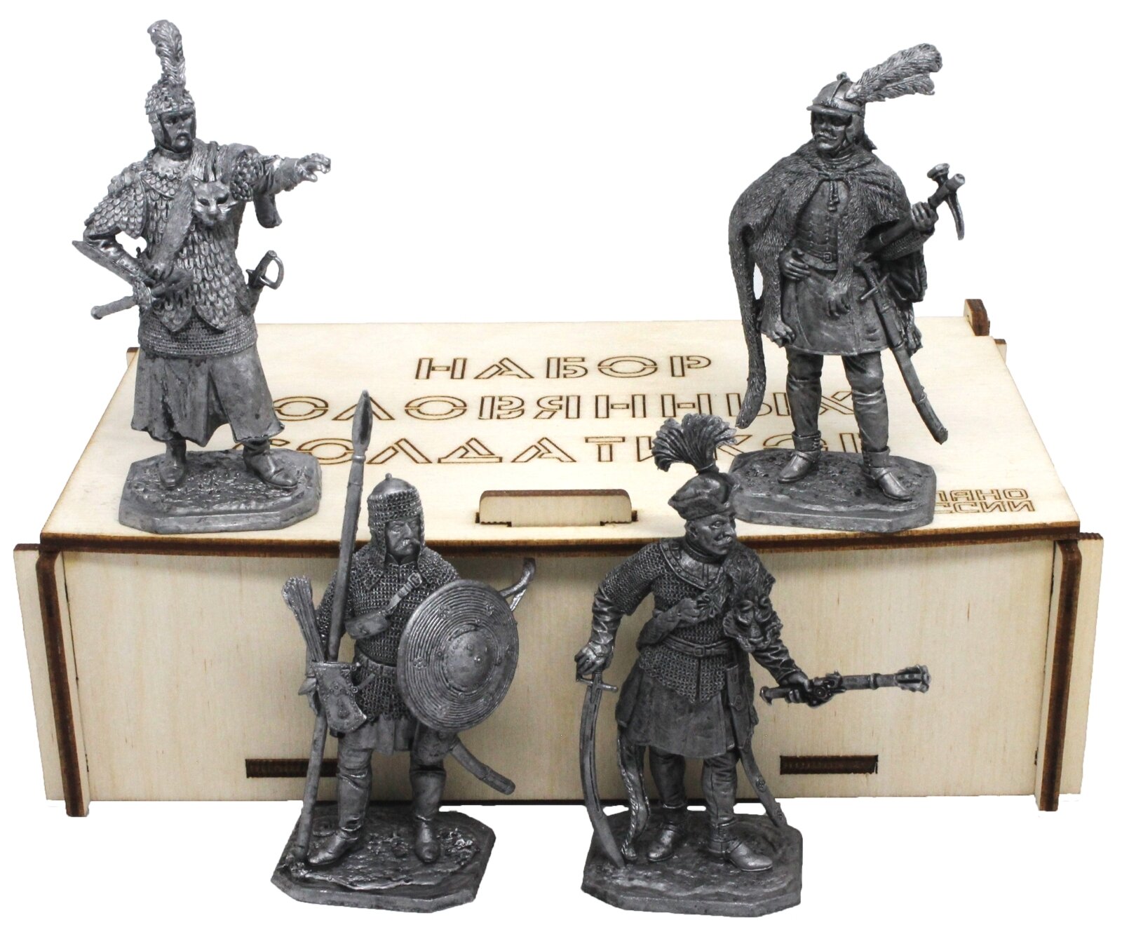 "Войско Польское 17 век" №1ЕК (4 н/к) набор оловянных солдатиков некрашеных в фанерной коробке