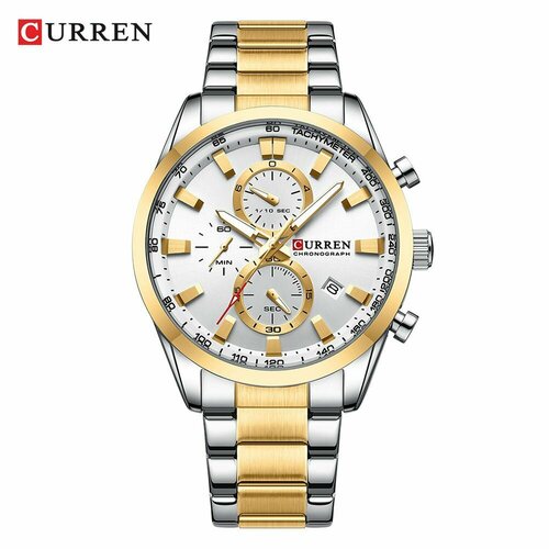 Наручные часы CURREN Часы наручные, на металлическом браслете, многофункциональные, хронограф CURREN, золотой