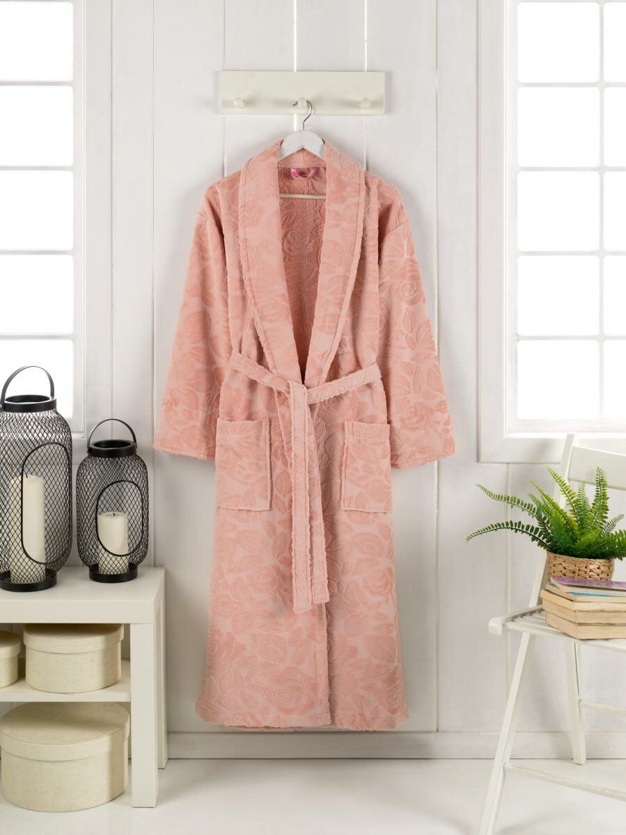 фото Халат женский домашний/с запахом/больших размеров/велюр/хлопковый/XXL