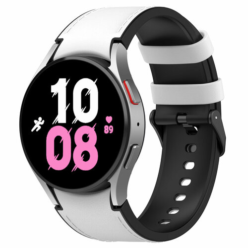 зарядное магнитное устройство usb кабель для samsung galaxy watch 1 watch 2 galaxy watch 3 galaxy watch 4 galaxy watch 5 Двухцветный кожаный ремешок для Samsung Galaxy Watch, размер L, черно-белый, черная пряжка