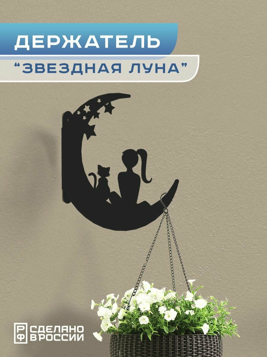 фото Держатель для кашпо настенный подвесной металлический "Звездная луна" / кронштейн для кашпо уличный настенный