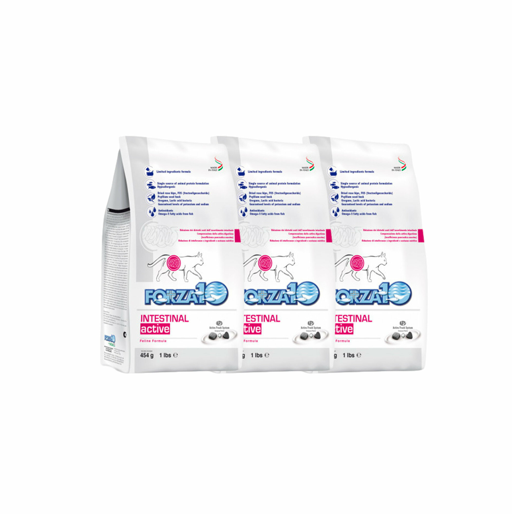 FORZA10 Intestinal Active сухой корм для взрослых кошек при проблемах пищеварения с рыбой 0,454 кг х 3 шт.