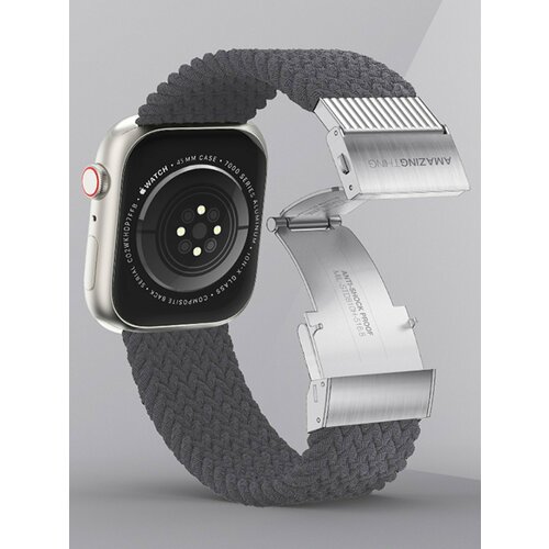 Плетеный ремешок для Apple Watch 38mm/40mm/41mm Amazingthing Titan Weave 2 серый, нейлоновый браслет для смарт часов, Эпл Вотч