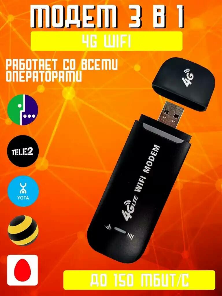 Мини-маршрутизатор LTE 4G "Модем" с точкой доступа 150 Мбит/с / USB модем - роутер. LTE 4G Wi-Fi (черный белый)