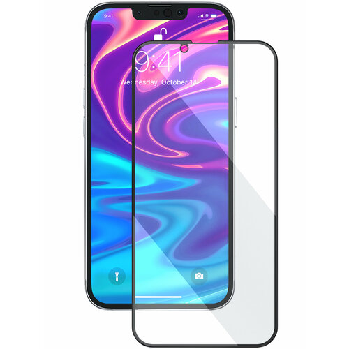 Защитное стекло на Айфон 13, 13 Про / iPhone 13, 13 Pro глянцевое, олеофобное, с черной рамкой, 3D