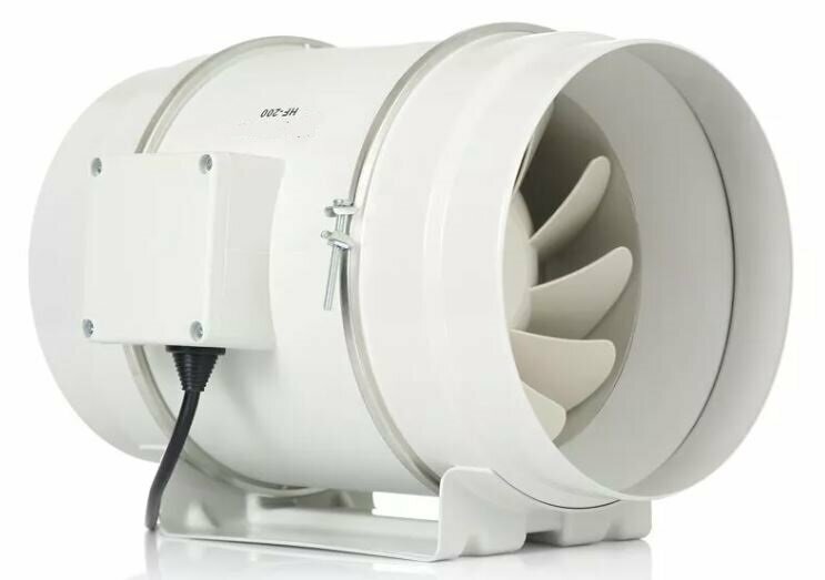 Малошумный канальный вентилятор Dastech HF-200P (производительность 840 м³/час, давление 352 Па, уровень шума 63 Дб)