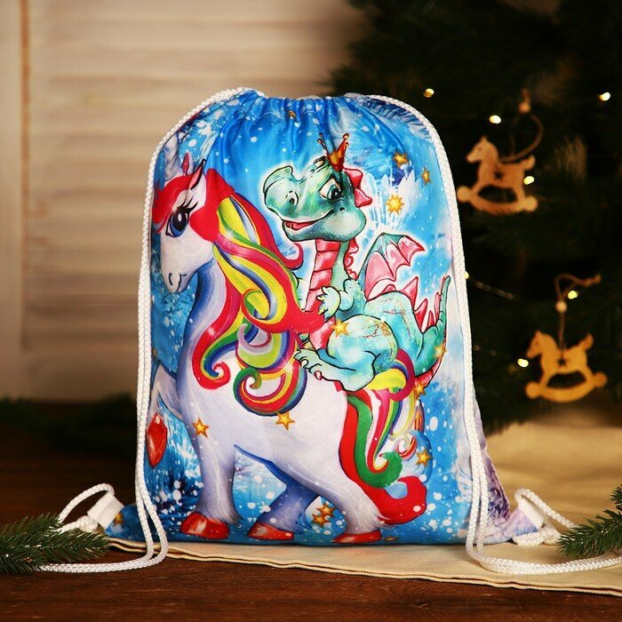 Мешок-рюкзак новогодний Единорог и Дракон, 35*1*42, отдел на шнурке 9919368