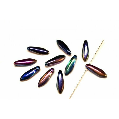 Бусины Dagger beads 16х5мм, отверстие 0,8мм, цвет 00030/95100 Crystal/Magic Blue, 736-083, 10шт
