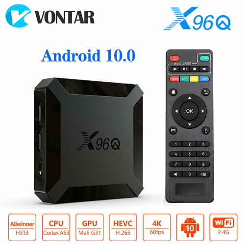 Приставка Смарт-ТВ X96Q Android 10 1 8 Гб Allwinner H313 4 ядра 4K 60 кадровс Wi-Fi 24 ГГц 259900₽