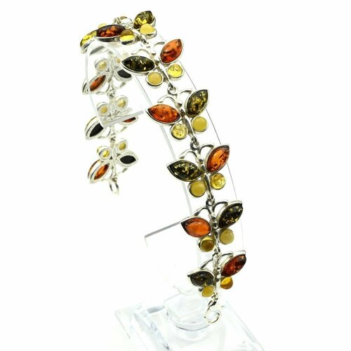 фото Браслет с янтарём в посеребрении бабочки 20*20мм ассорти, 19см нет бренда