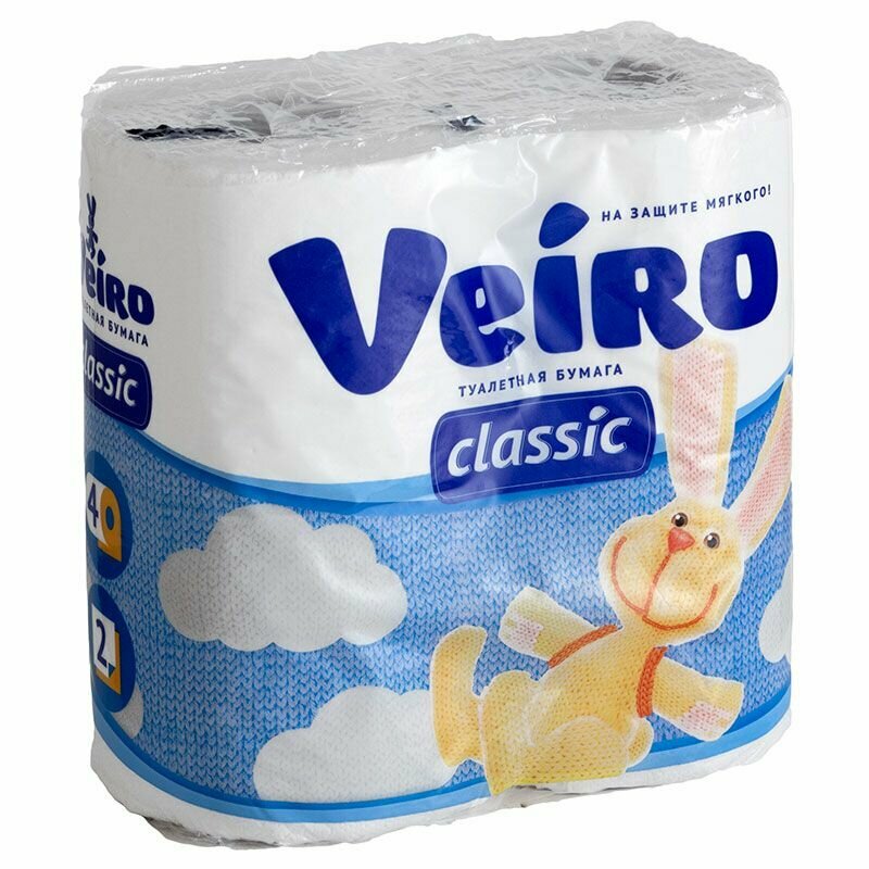 Veiro Туалетная бумага двухслойная, Classic, Белая, 4шт/уп