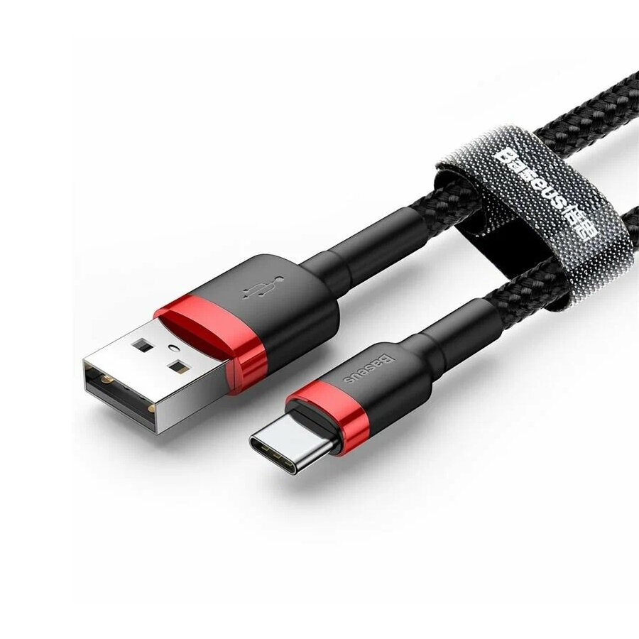 Кабель Baseus Cafule USB - USB Type-C (CATKLF-B91) 1м черный/красный — фото 1