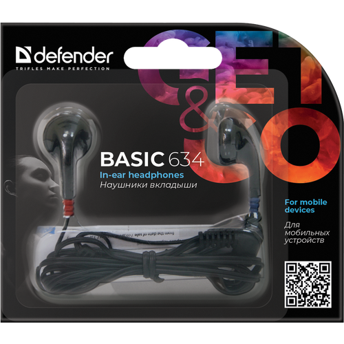 наушники defender basic 634 комплект 4 шт проводные 1 1 м стерео вкладыши черные 63634 Defender Basic 634 черный (63634)