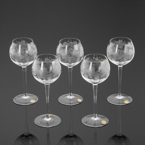 Набор бокалов с декором в виде виноградной лозы на 5 персон хрусталь 5800₽