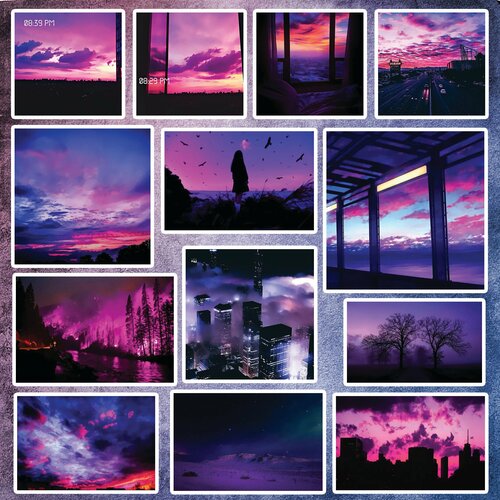 Наклейки-Стикеры Закат Фиолетовый закат 13 шт.