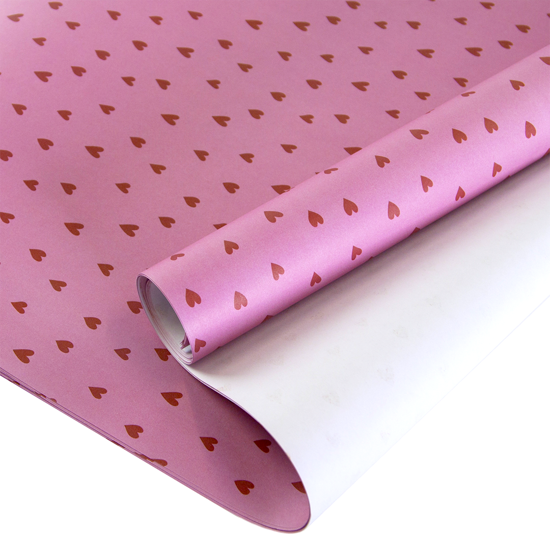 Упаковочная бумага (0,7x1 м) Сердечки, Розовый, 10 шт.