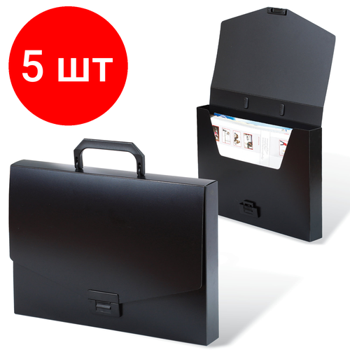 Комплект 5 шт, Папка-портфель пластиковая BRAUBERG Energy А4 (330х256х32 мм), без отделений, черная, 221202