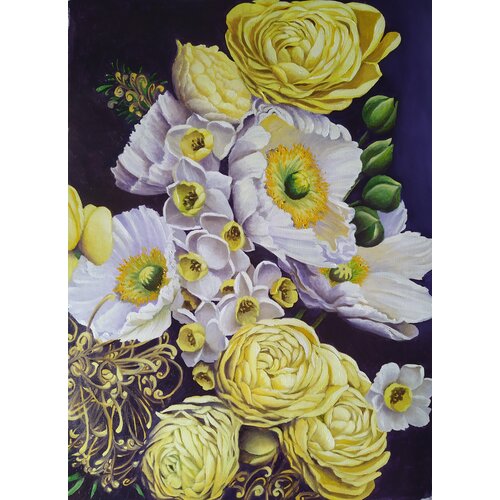 Картина маслом ручная работа Натюрморт Цветочное вдохновение в желтых тонах Соснина Т И 26000₽