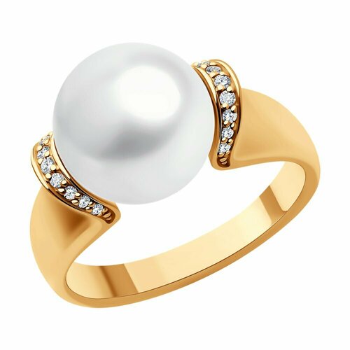 фото Кольцо sokolov, красное золото, 585 проба, бриллиант, жемчуг пресноводный культивированный, размер 18, золото