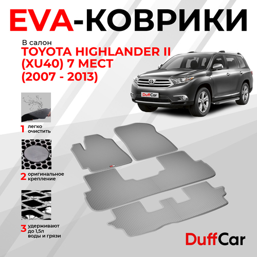 EVA коврики в салон Toyota Highlander II XU40 7 мест 2007 - 2013 Тойота Хайлендер 2 ИксУ40 7 мест серый ромб с серым кантом eva коврики от DuffCar 3500₽