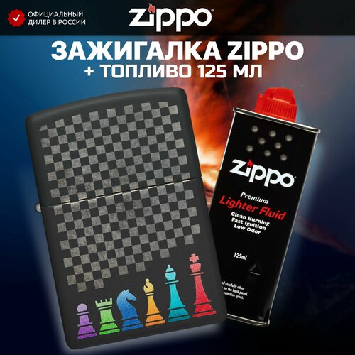 Зажигалка бензиновая ZIPPO 48662 Chess Pieces + Бензин для зажигалки топливо 125 мл