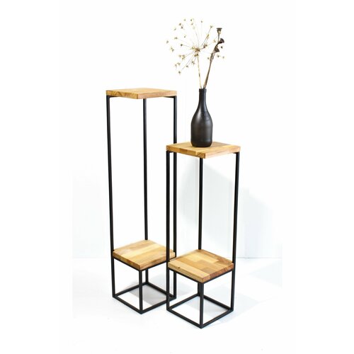 Альтеда, интерьерная подставка для цветов с 2 полками из металла, черная матовая 70 и 90 см