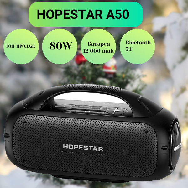 Портативная колонка HOPESTAR A50/80W/с микрофоном/черная