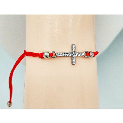 фото Браслет-нить oriole, кристалл, циркон, фианит, размер 30 см, диаметр 10 см, красный