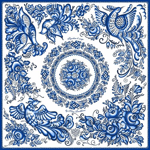 фото Платок русские в моде by nina ruchkina,90х90 см, синий