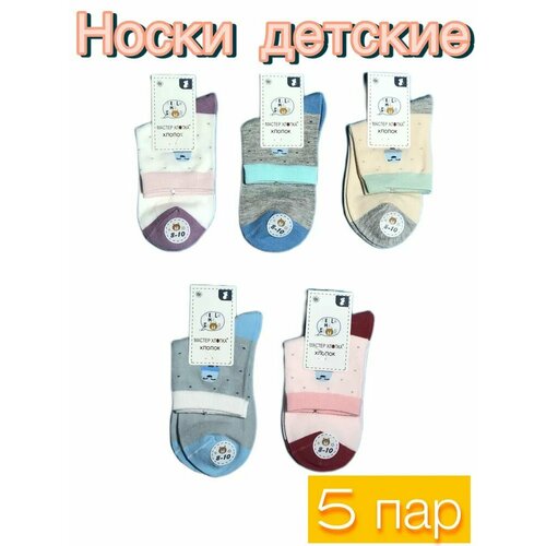фото Носки комплект носков для детей "мастер хлопка", 5 пар, размер 8-10, белый, розовый ивноски
