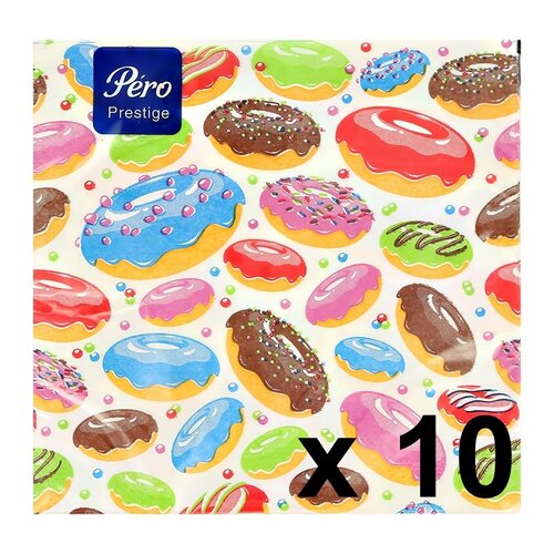 Салфетки Pero трехслойные Сладкие пончики, 20 листов, 10 упаковок
