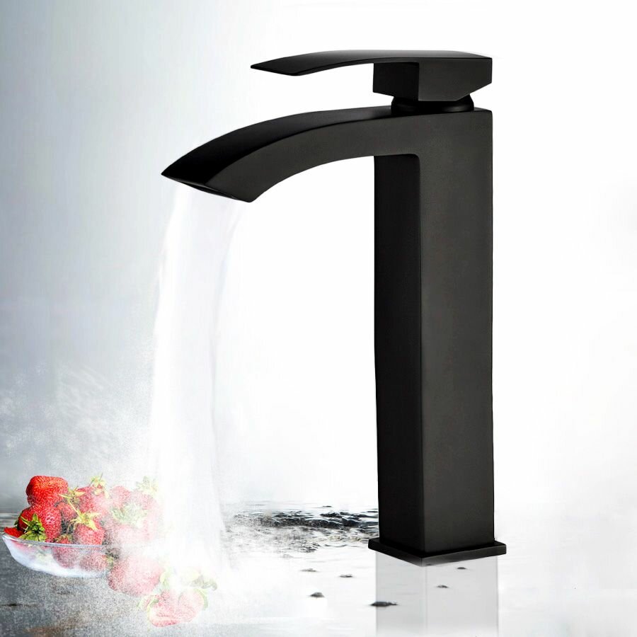 фото Смеситель каскадный высокий для раковины ALMAes модель Luara цвет Черный TVZ-0901.