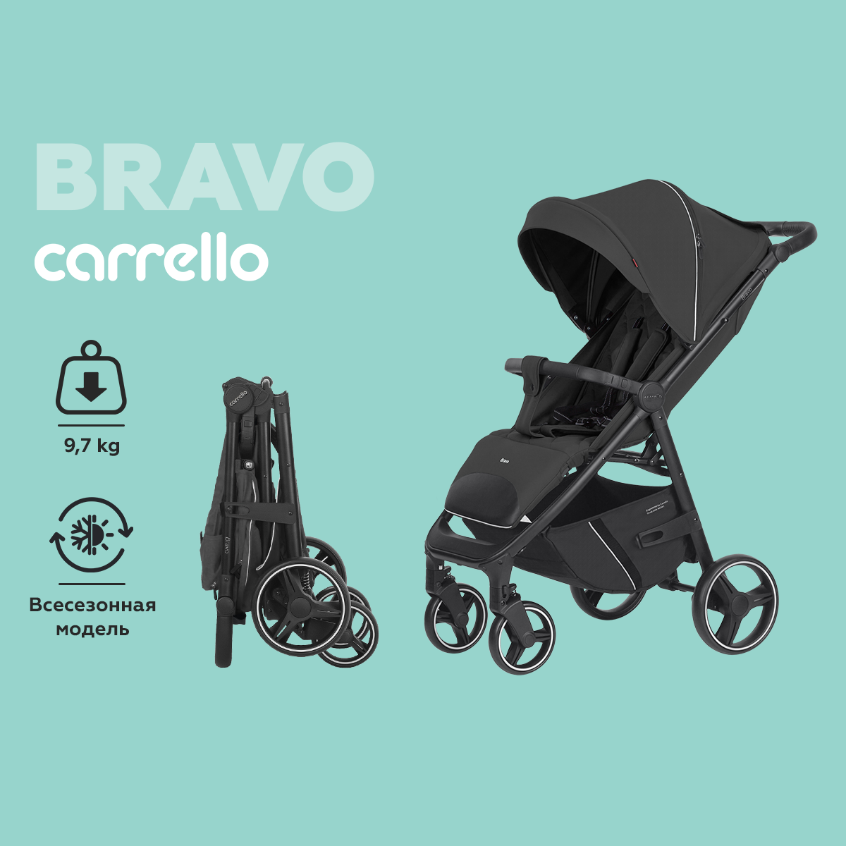 Коляска прогулочная CARRELLO Bravo CRL-8512, всесезонная, темно-серый